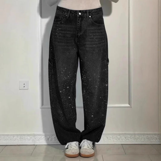 2025 Spring And Summer Amazon New Star Rhinestone Jeans High Waist Slim Casual Pants Women