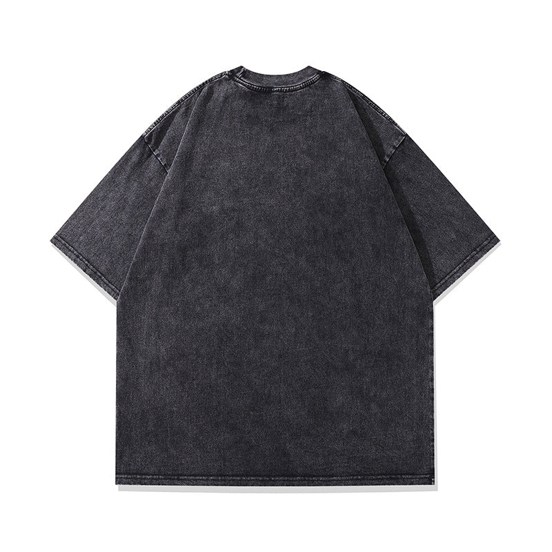 Harajuku Japanese Style Cartoon Animation Printed Street Trendy Brand Heavy Washing Half Sleeve T-Shirt Ins Casual Short Sleeve Men