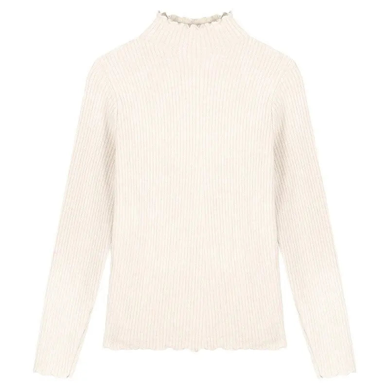 Half-turtleneck One-piece Fleece Base Shirt Women's Autumn And Winter New Fleece-lined Thickened Sweater Western-style Wood-ear Knit Sweater