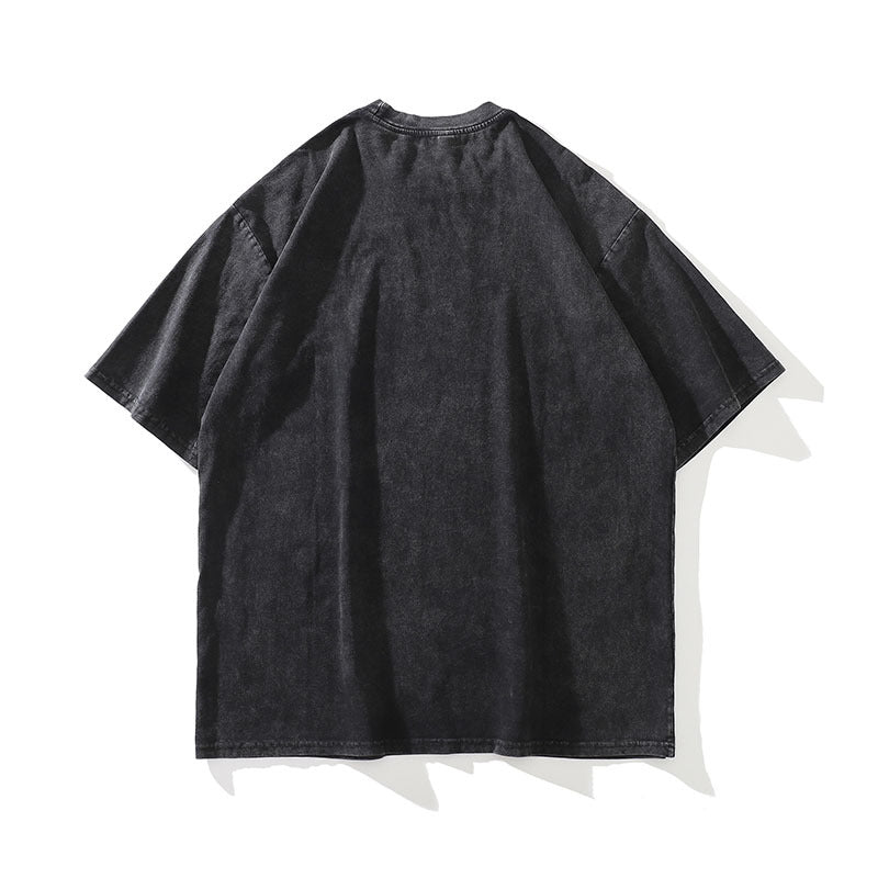 American Cartoon Direct Injection Printing Heavy Small Neckline Washed Distressed Short Sleeve T-shirt Men And Women Retro Half Sleeve Tee