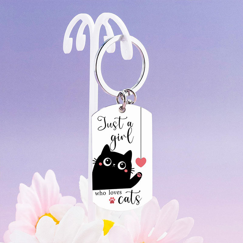 Cross-border Cute Cartoon Moon Cat Accessories Black Kitten Stainless Steel Keychain Pet Key Ring Wholesale
