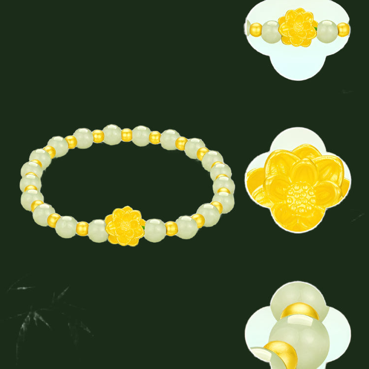 Lotus Bracelet 2024 Women's Light Luxury Imitation Hetian Jade Bracelet 618 Valentine's Day Birthday Gift For Girlfriend