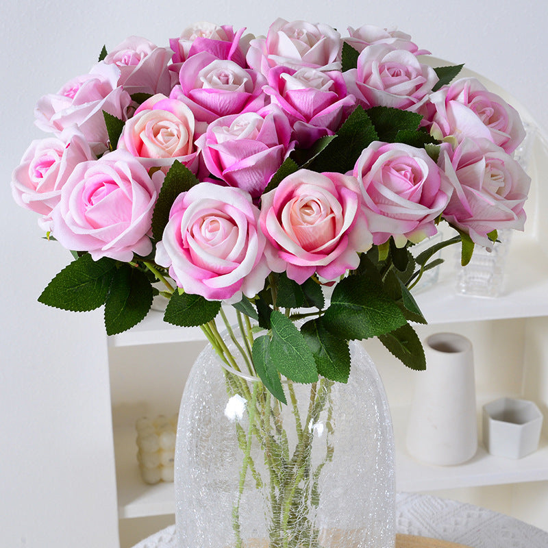 Simulation Rose Single Hand Flannel Home Wedding Decoration Valentine's Day Artificial Flower Fake Flower Wholesale