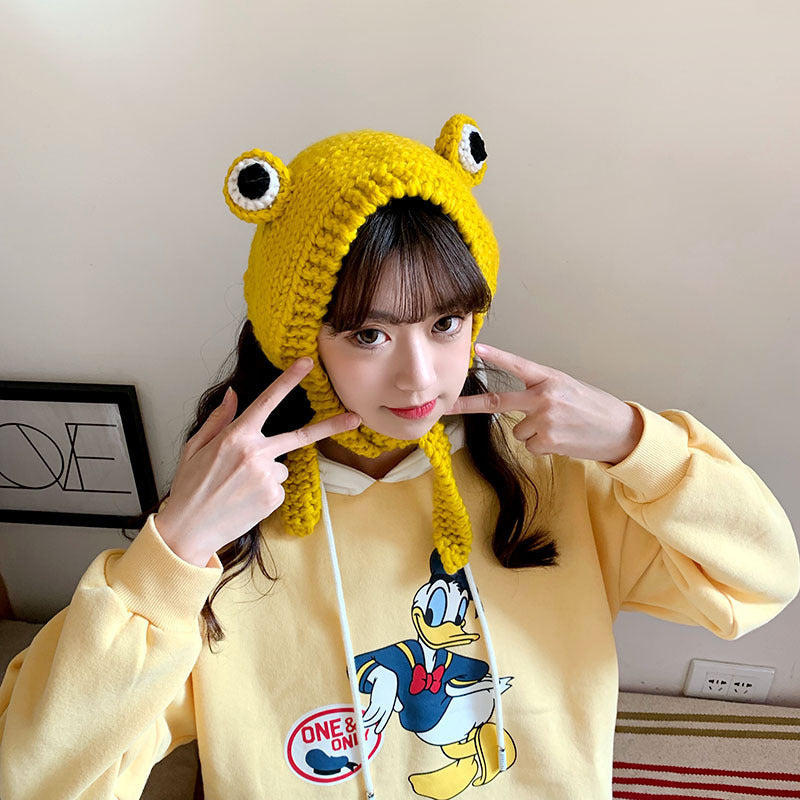 Frog Hat Autumn And Winter Cute Knitted Wool Hat