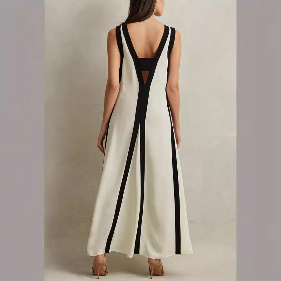 Cross-border Foreign Trade Independent Station Amazon 2024 New European And American Sexy Double-sided Wear V-neck Contrast Color Leisure Dress