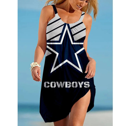 2021 European And American Cross-border Urban Women's Casual Sexy 3D Digital Printing NFL Mid-waist Suspender Dress