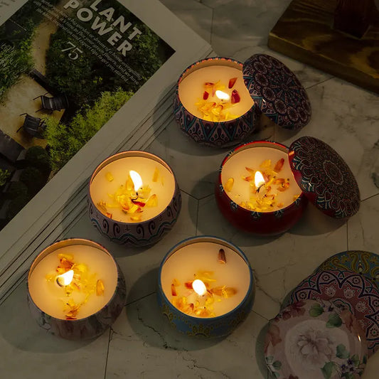 Cross-border Southeast Asia Tinplate Can Indoor Dried Flowers Aromatherapy Candle Birthday Gift Fragrance Expansion Creative Fragrance Candle