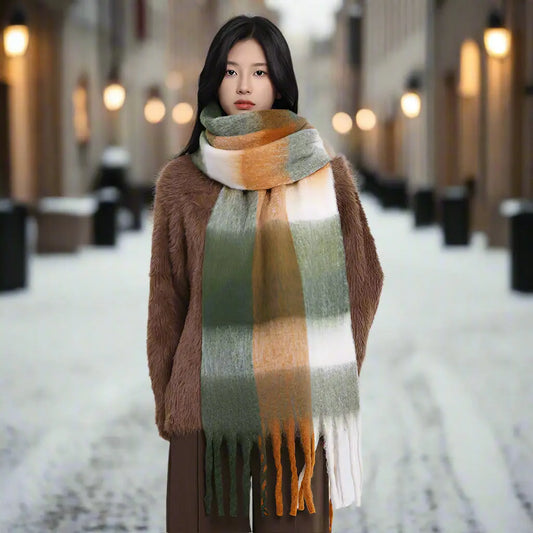 Rainbow Scarf Women's Couple's Plaid All-match AC Same-style Shawl Dual-use Thick Warm Neck Fashionable Color Matching Men's