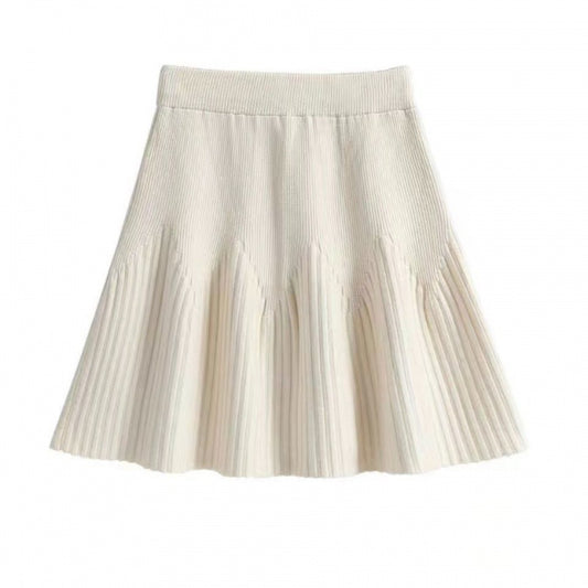Autumn And Winter Korean Style Pleated Umbrella Skirt Elastic High Waist Knitted Wool Short Skirt Women's A-line Skirt 2022 New Skirt