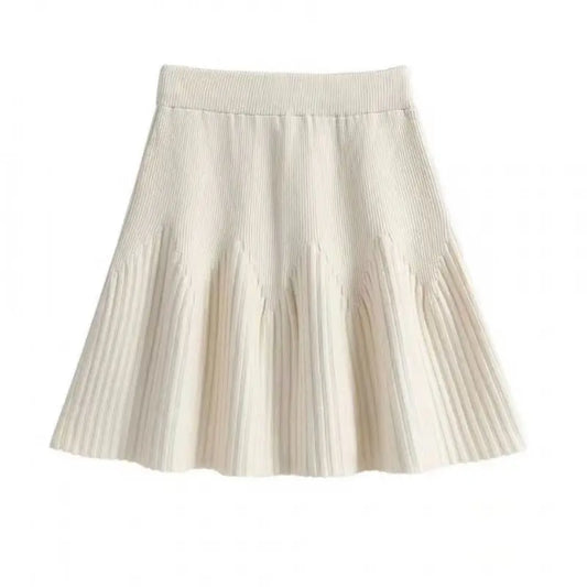 Autumn And Winter Korean Style Pleated Umbrella Skirt Elastic High Waist Knitted Wool Short Skirt Women's A-line Skirt 2022 New Skirt