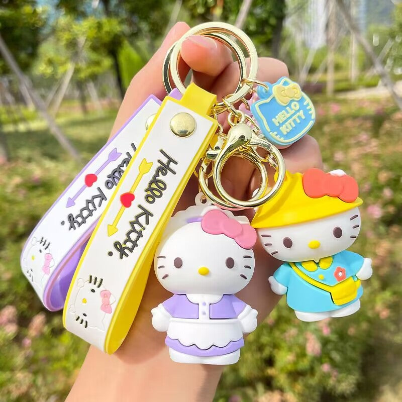 Sanrio Keychain Cartoon Hello Kitty Doll School Bag Pendant Creative Gift Car Hanging Keychain Wholesale