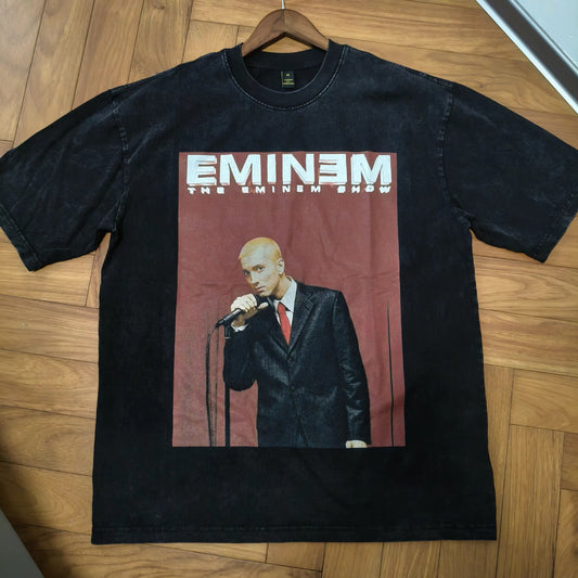 American-style Hiphop Retro Fashion Brand Eminem Printed High Street Washed Old Cotton Heavy Short-sleeved T-shirt For Men