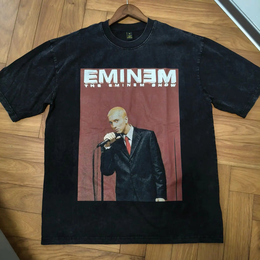 American-style Hiphop Retro Fashion Brand Eminem Printed High Street Washed Old Cotton Heavy Short-sleeved T-shirt For Men