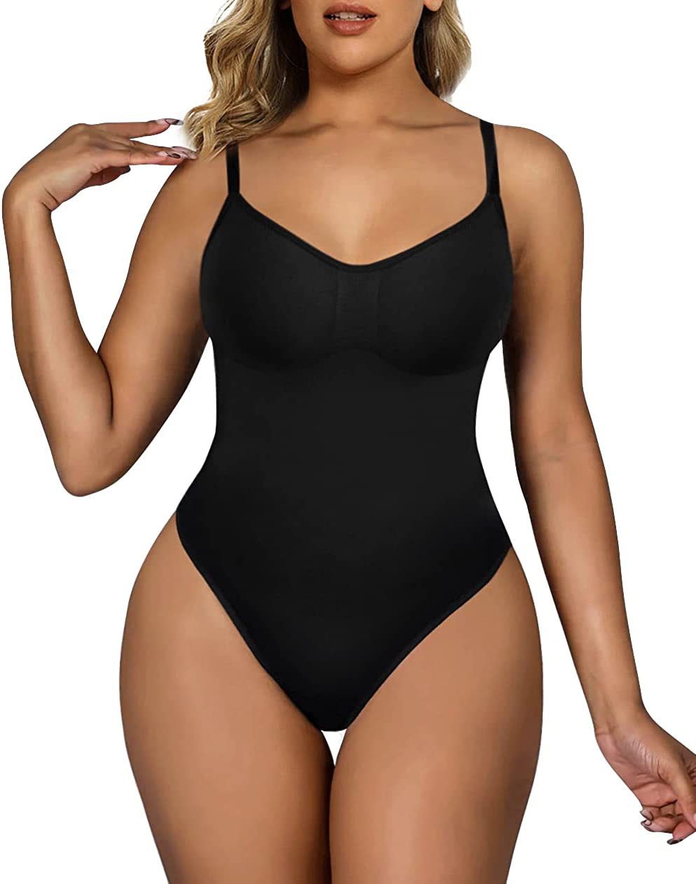 Seamless body shapewear available in sleek black and taupe – thin shoulder straps, form-fitting design, and full-torso coverage for breathable, supportive, everyday wear.