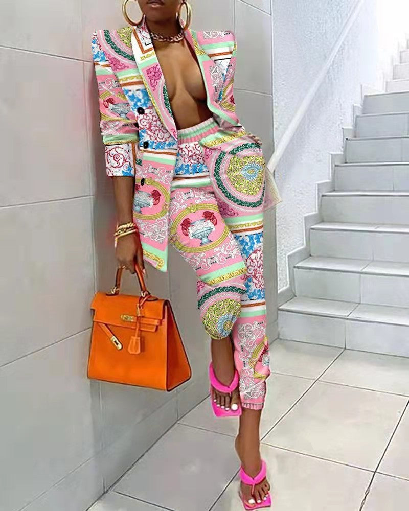 2023 Explosions Independent Station Cross-border European And American Women's New Printed Jacket Suit Casual Suit ZL1723