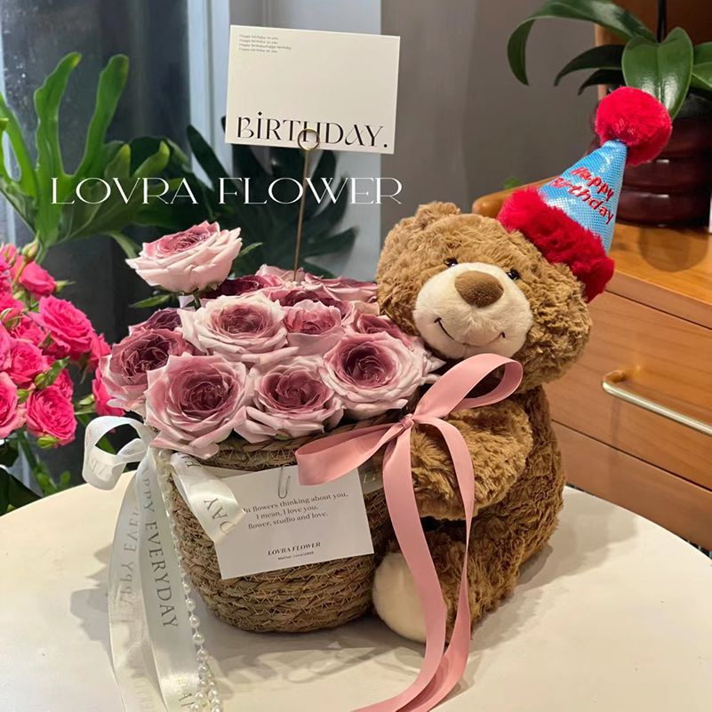 Graduation Gift Eternal Flower Doll Bear Hugging Flower Birthday Gift For Girls Teddy Bear Hugging Bucket For Girls