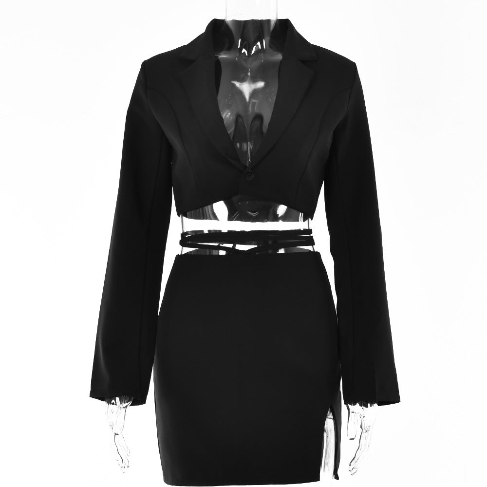 Summer Hot Sale New OL Suit Female Fashion Sexy Hot Girl Small Suit Micro-slit Strap Skirt