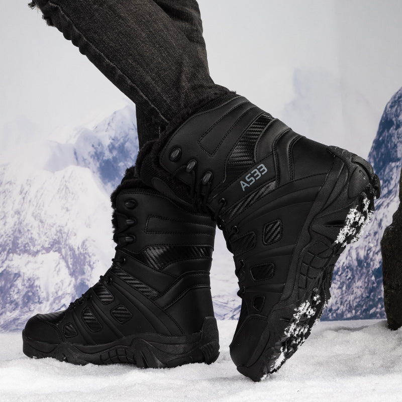 New Men's Snow Boots Thick-soled Mid-calf Cotton Boots Fleece-lined Winter Outdoor Casual Shoes Hiking Shoes Fashion Men's Shoes