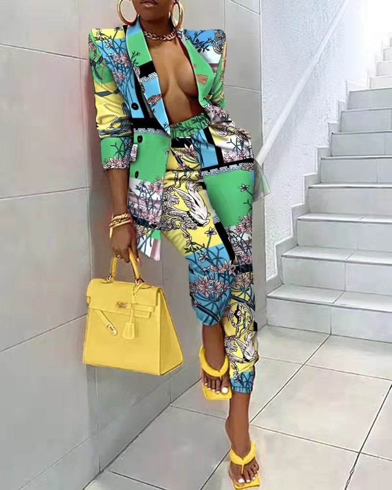 2023 Explosions Independent Station Cross-border European And American Women's New Printed Jacket Suit Casual Suit ZL1723