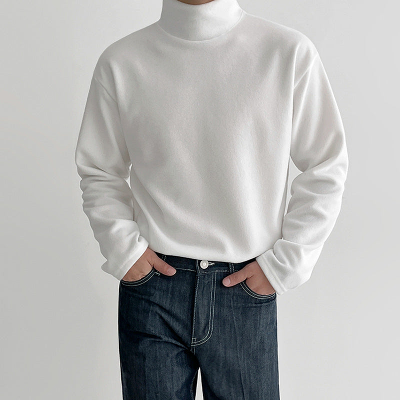 MYQ High Collar Long Sleeve T-shirt Men's Autumn And Winter Korean Style Loose Trendy Pure Cotton Base Shirt Solid Color T-shirt Top