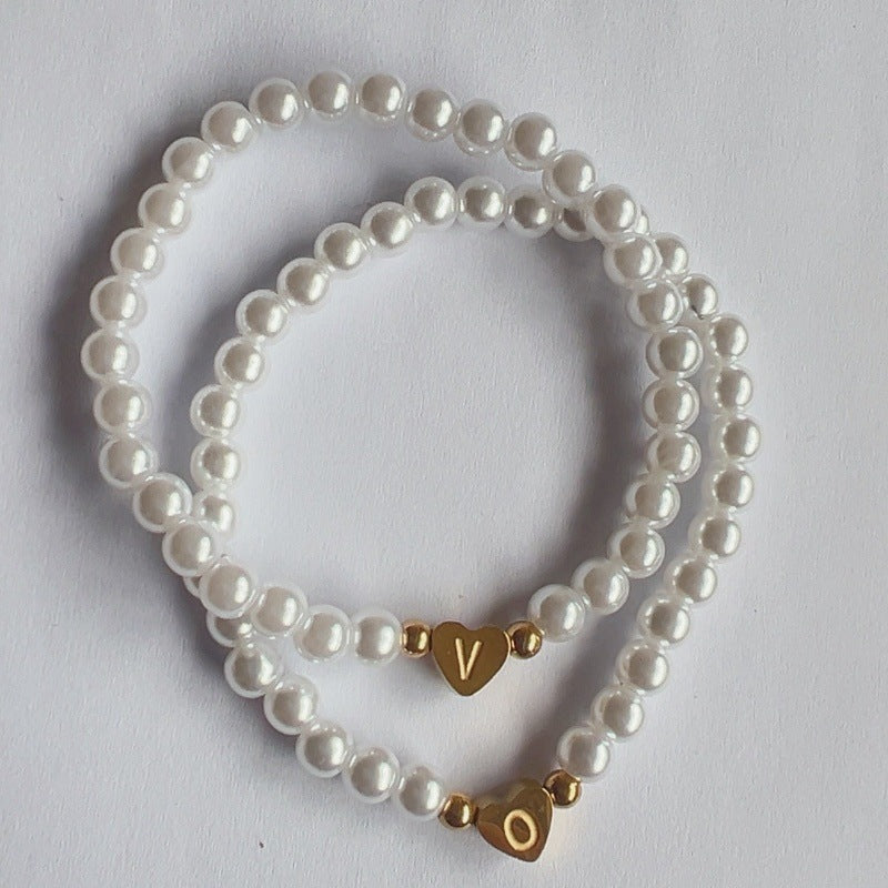 Amazon Popular Fashion Pearl A- Z Bracelet Bracelet Cross-border Hot Sale Love Gold Letter Peach Heart Bracelet For Women