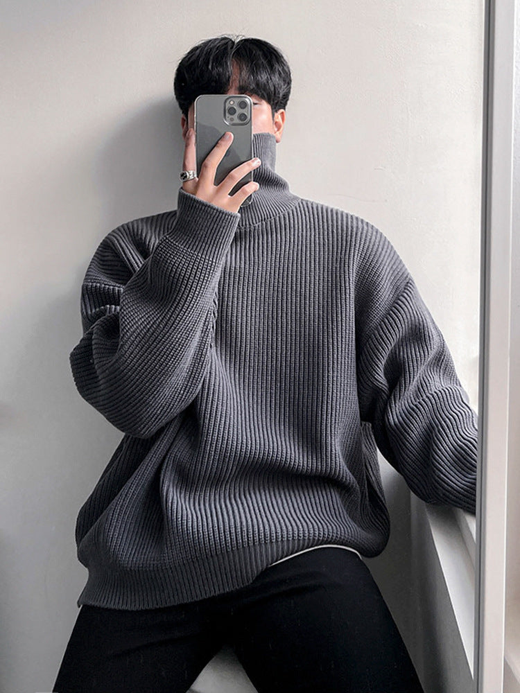 MYQ Solid Color Turtleneck Sweater Men's Winter Thickened Warm Inner Wear Korean Style Trendy Loose Bottoming Sweater