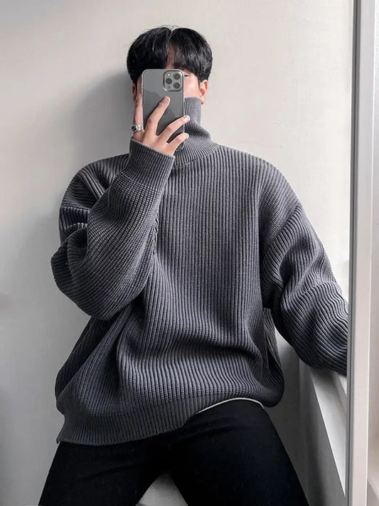 MYQ Solid Color Turtleneck Sweater Men's Winter Thickened Warm Inner Wear Korean Style Trendy Loose Bottoming Sweater