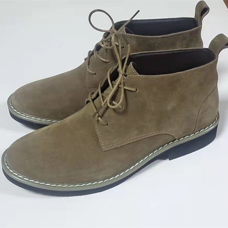 Martin Boots Men's Shoes 2022 Inner Height Boots Mid-top Men's Boots Cowhide Velvet Leather Martin Boots Men's Fashionable High-top Shoes Leather