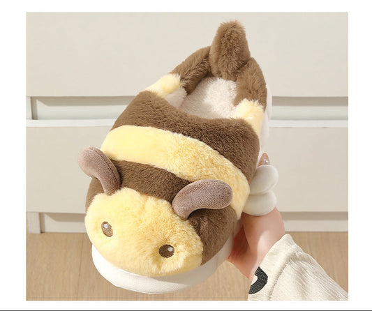 Little Bee Cotton Slippers Women's Winter Anti-Slip Home Indoor Warm Plush Couple Cartoon Cotton Slippers Home Wholesale Men's