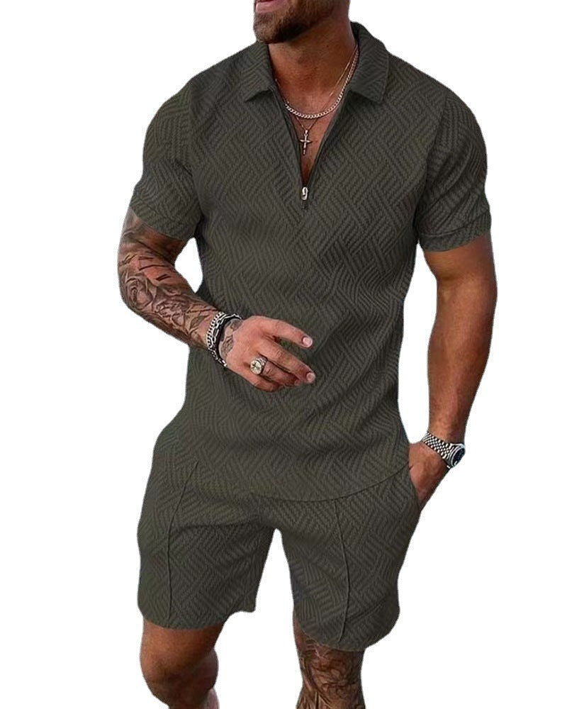 Casual short-sleeve shirt & shorts set available in red, yellow, blue, gray, turquoise, black, and pink – sleek tailored fit, lightweight, and perfect for summer styling.
