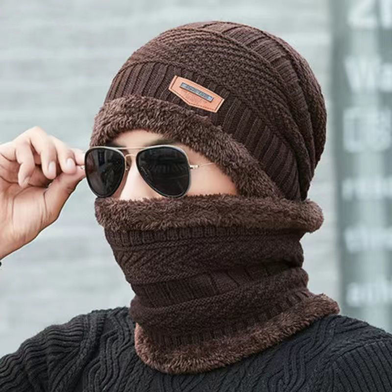 Hat Men's Winter Knitted Wool Hat Fleece-lined Thickened Korean Style Fashionable Warm Cold-proof Cycling Autumn And Winter Men's Cotton Hat