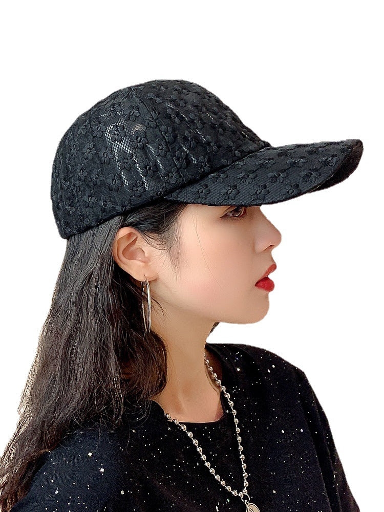 Korean Baseball Cap Women's Sunscreen Hat Summer Lace Flower Breathable Cap Japanese Sunshade All-match Live Goods
