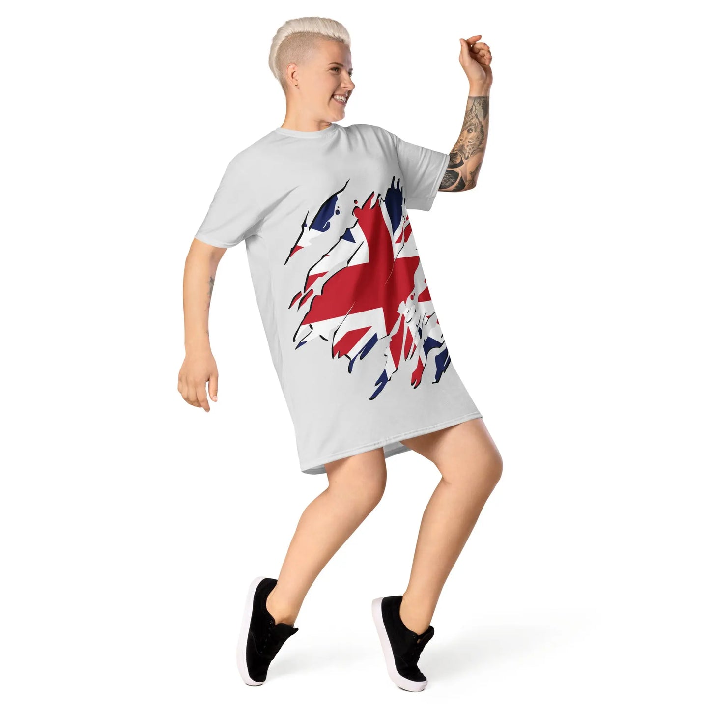 UK Flag Graphic T-Shirt Dress, Stylish, Bold & Perfect for Streetwear Fashion ZIPPX