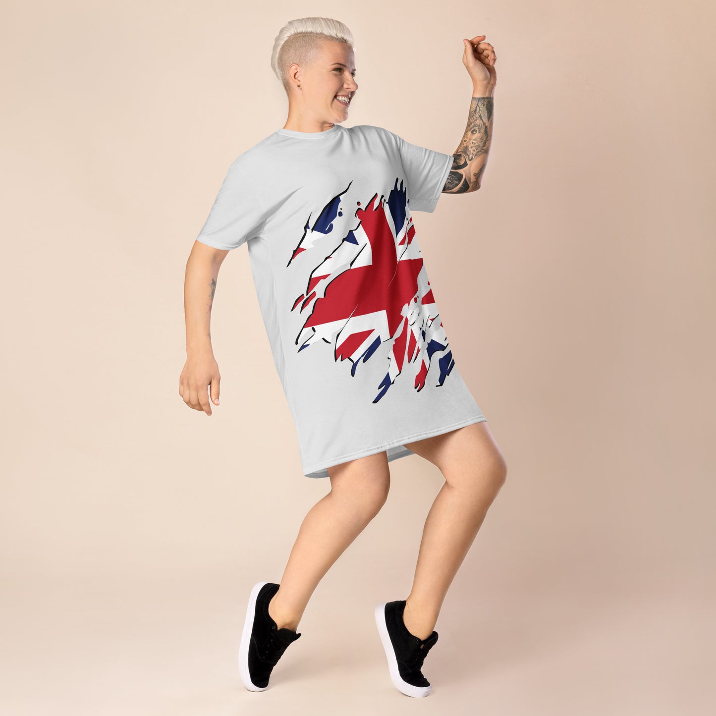 UK Flag Graphic T-Shirt Dress, Stylish, Bold & Perfect for Streetwear Fashion