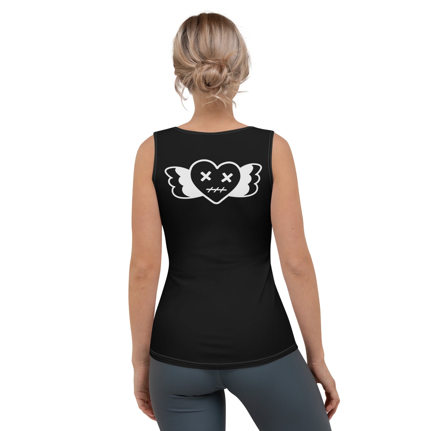 Black sleeveless tank top featuring a quirky cartoon of Einstein sticking his tongue out with exaggerated eyelashes, alongside playful ‘OH!’ and ‘nope’ text—funny, stylish, and perfect for casual wear.