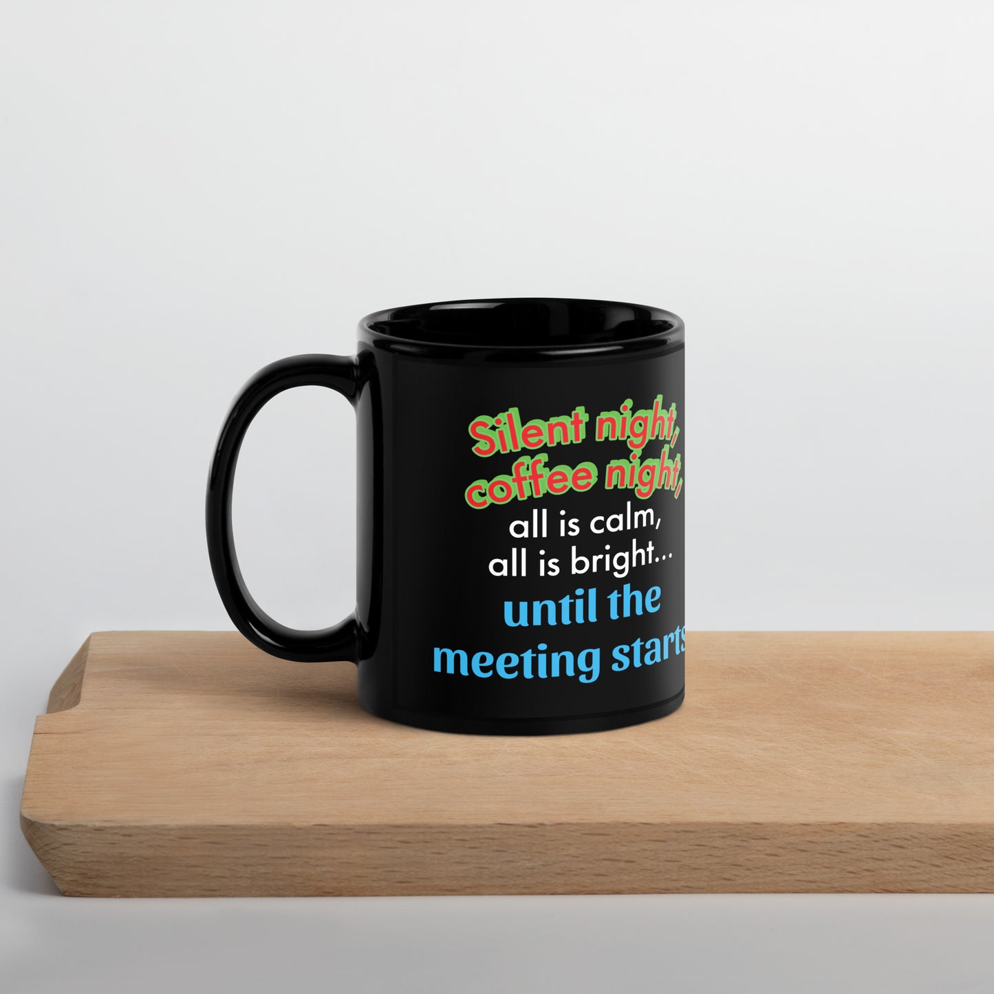 Office Christmas Print Black Glossy Mug