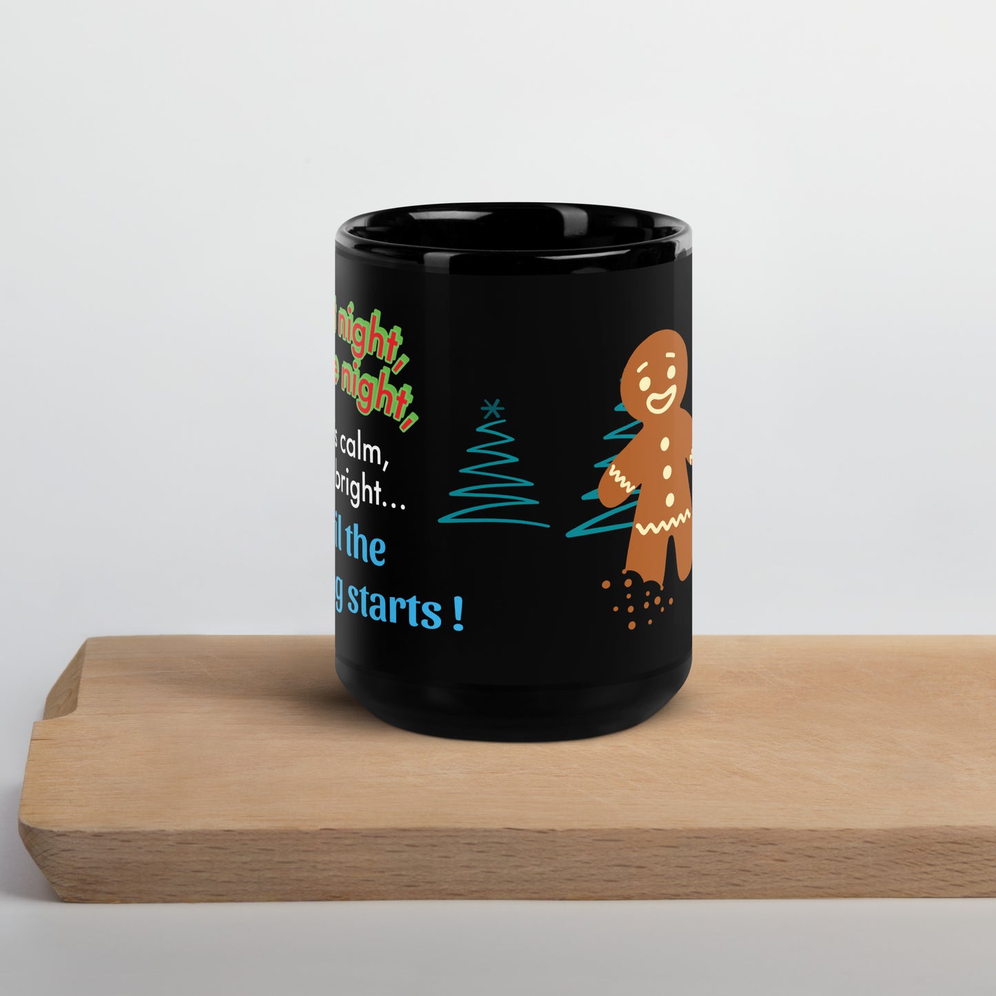 Office Christmas Print Black Glossy Mug
