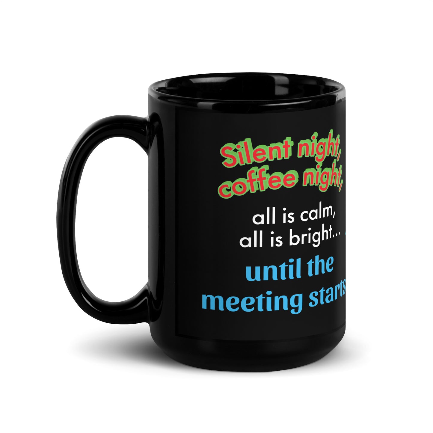 Office Christmas Print Black Glossy Mug