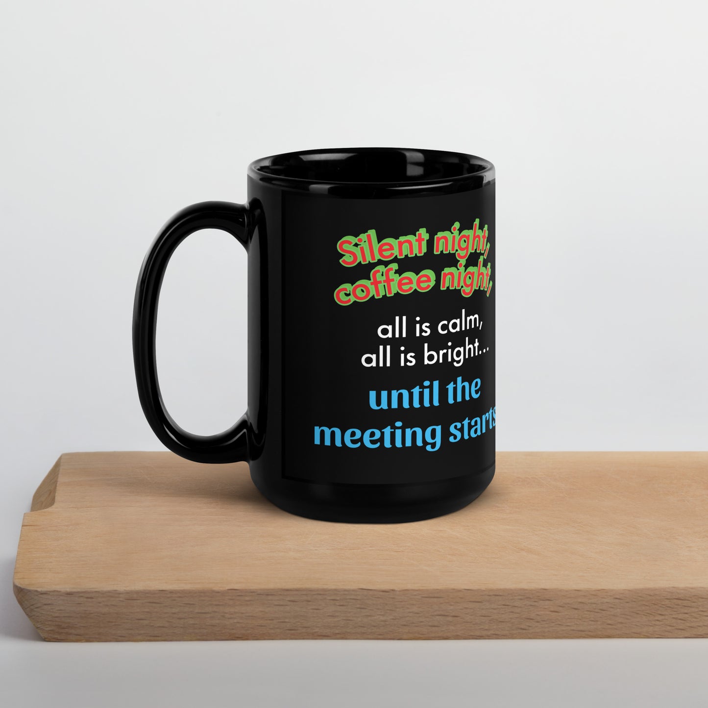 Office Christmas Print Black Glossy Mug