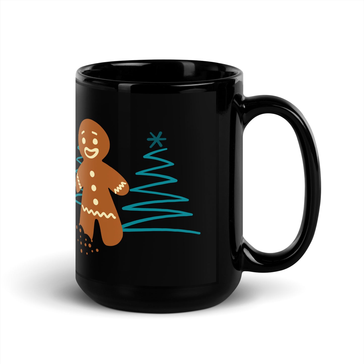 Office Christmas Print Black Glossy Mug