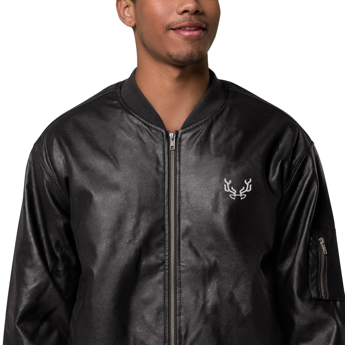 Stag Embroidery, Leather Bomber Jacket male