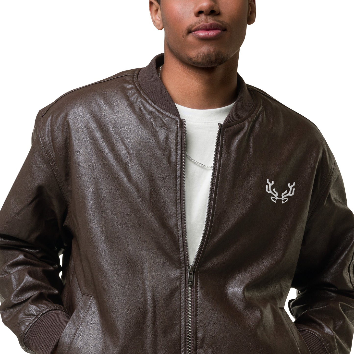 Stag Embroidery, Leather Bomber Jacket male