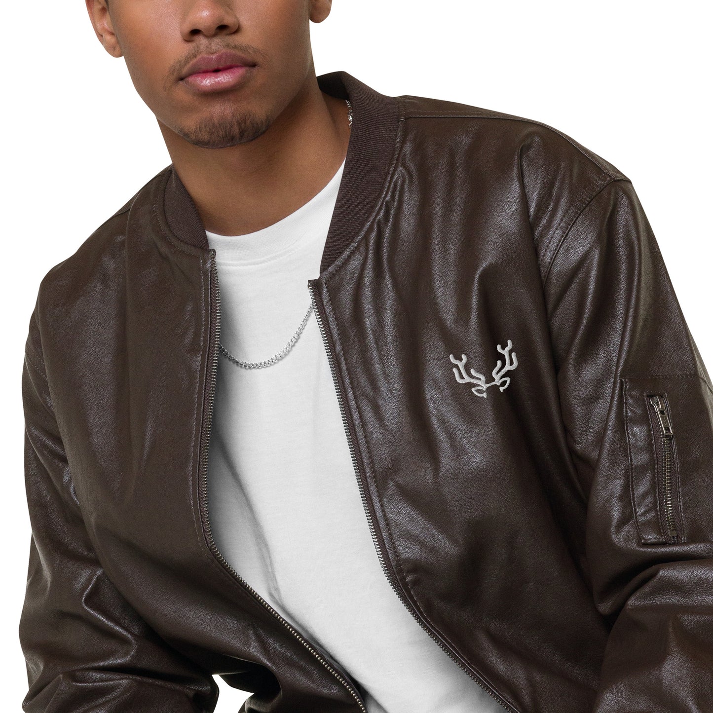 Stag Embroidery, Leather Bomber Jacket male