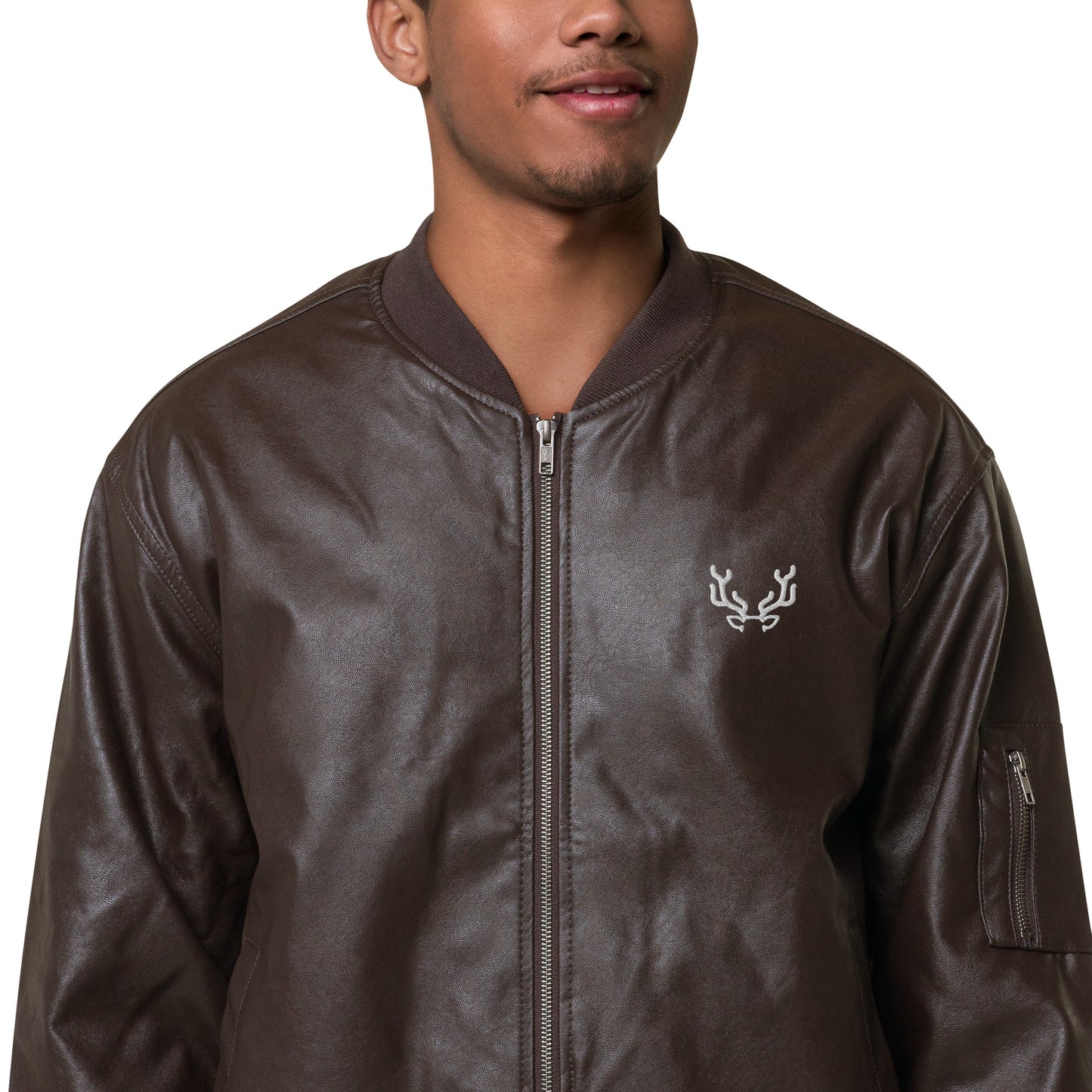 Stag Embroidery, Leather Bomber Jacket male