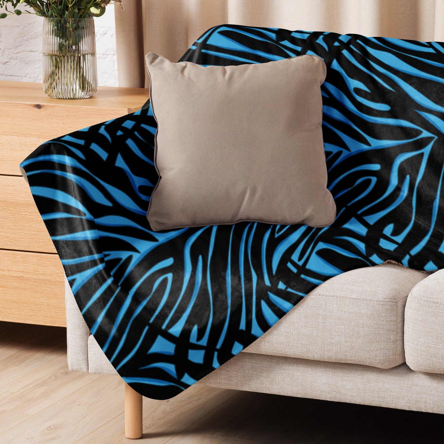 Blue Zebra print Sherpa blanket