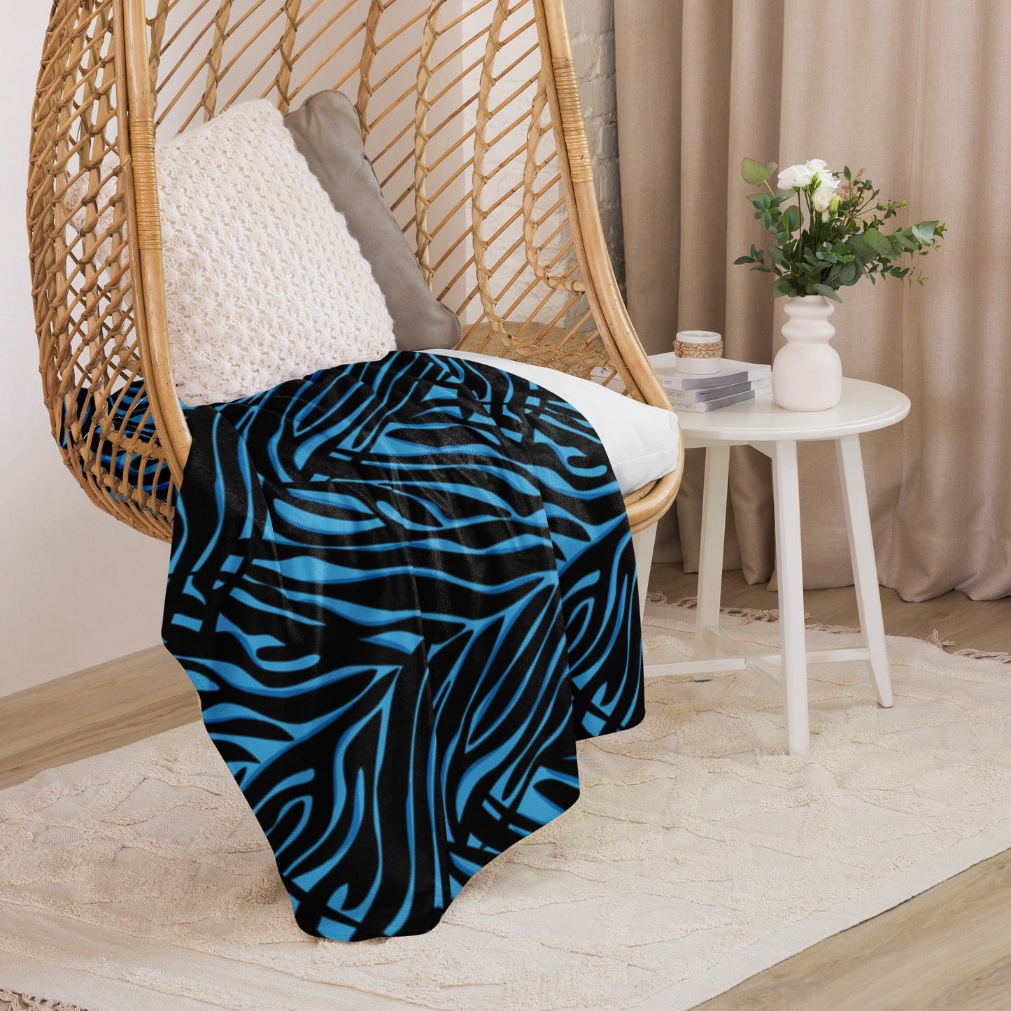 Blue Zebra print Sherpa blanket