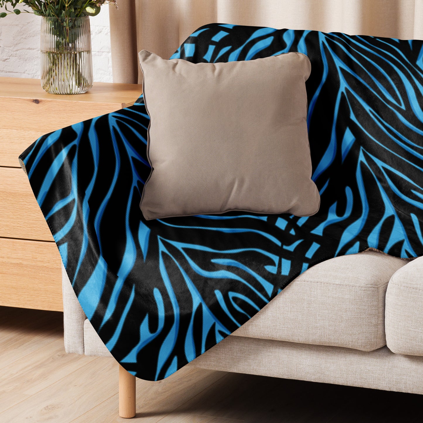 Blue Zebra print Sherpa blanket