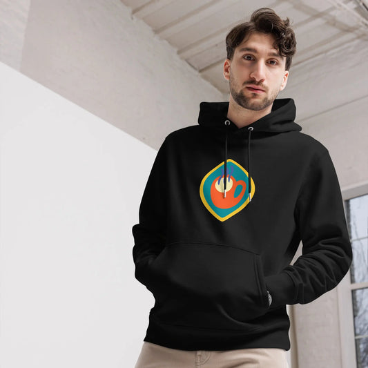 Unisex hoodie available in white, black, and navy blue, featuring a colorful hand logo design in red, orange, blue, green, and yellow, with a front pocket and adjustable metal-tipped drawstring hood—stylish, comfortable, and perfect for casual wear.