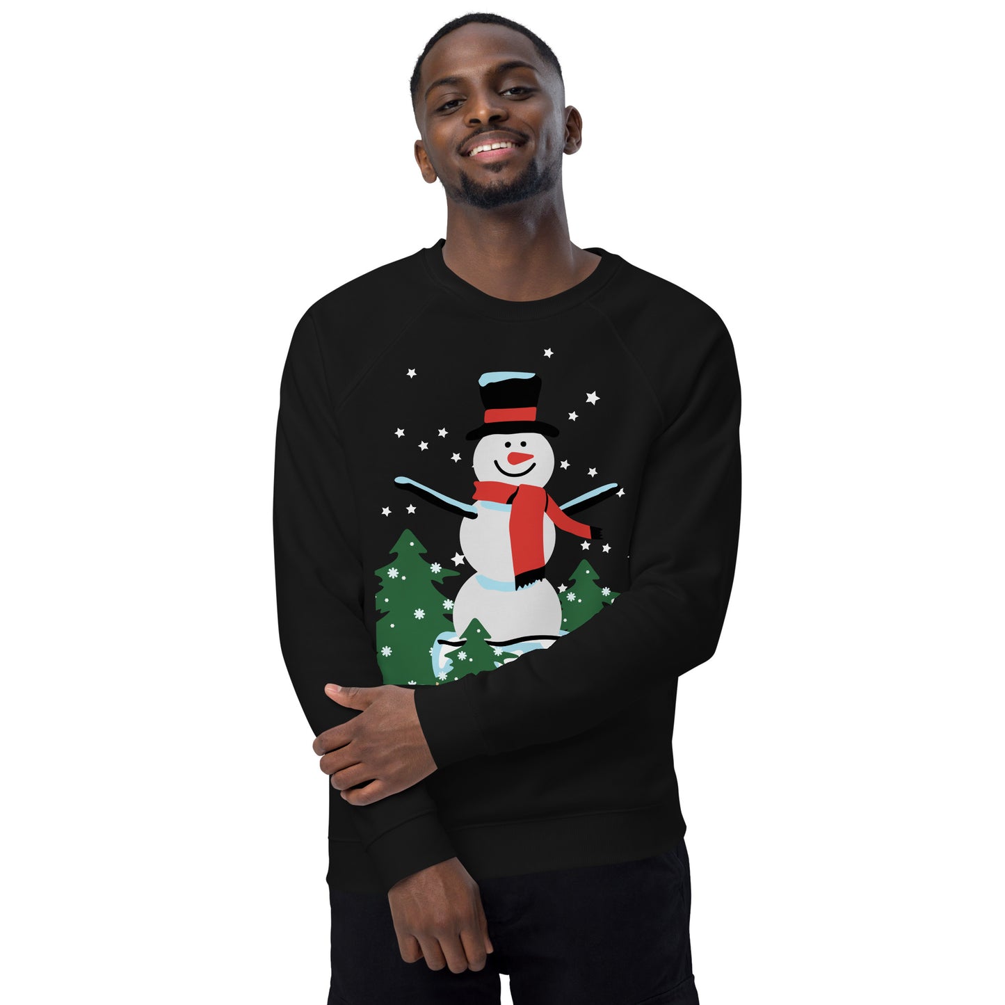 Christmas Snowman print organic raglan sweatshirt