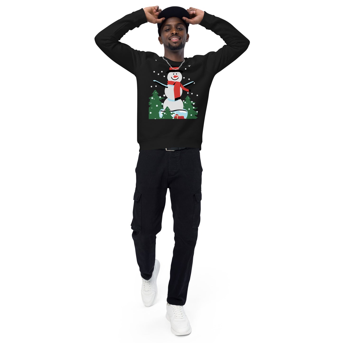 Christmas Snowman print organic raglan sweatshirt